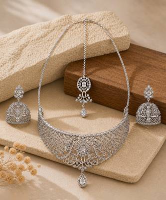 Silver plated bridal necklace set with maang tikka 3