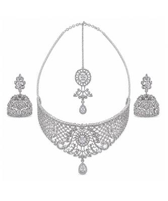 Silver plated bridal necklace set with maang tikka 4