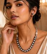 Silver black kundan stone necklace set