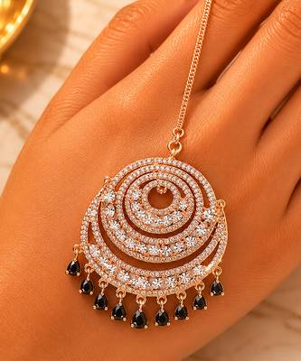 Rose gold black drops maang tikka 2
