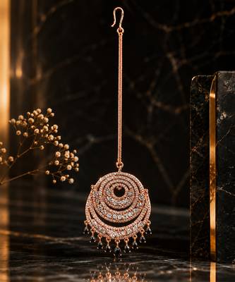 Rose gold black drops maang tikka 3