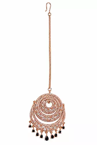 Rose gold black drops maang tikka