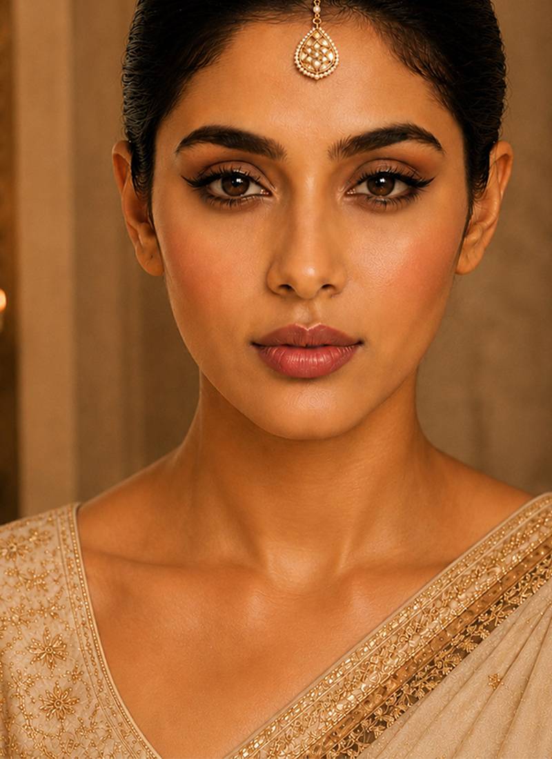 Gold pearl chain kundan teardrop maang tikka