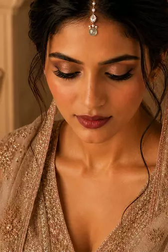 Gold pearl chain mint green jadau stone maang tikka