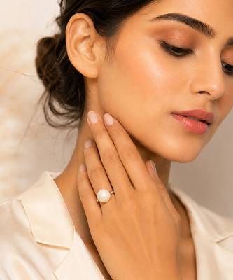 Silver metallic opal white pearl adjustable ring 1