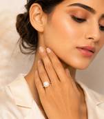 Silver metallic opal white pearl adjustable ring