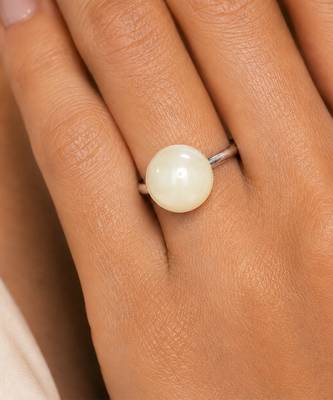 Silver metallic opal white pearl adjustable ring 2