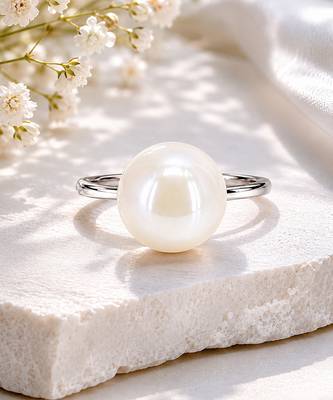 Silver metallic opal white pearl adjustable ring 3
