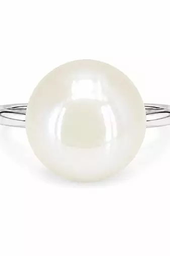 Silver metallic opal white pearl adjustable ring