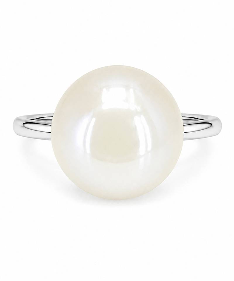 Silver metallic opal white pearl adjustable ring