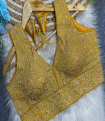Mustard yellow heavy embroidered silk bridal blouse for women | designer sequin work readymade saree blouse