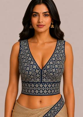Navy blue heavy embroidered silk bridal blouse for women | designer sequin work readymade saree blouse 2