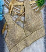Beige heavy embroidered silk bridal blouse for women | designer sequin work readymade saree blouse