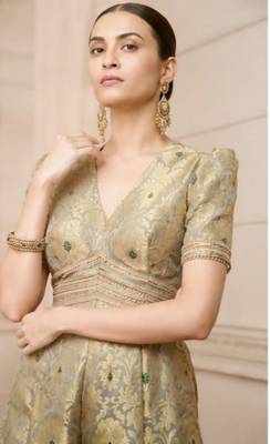 Banarasi Brocade Jumpsuit | Pista Gold Party Wear Ethnic Suit 3