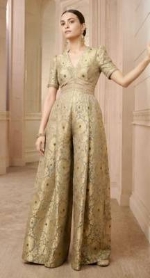 Banarasi Brocade Jumpsuit | Pista Gold Party Wear Ethnic Suit 4