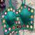 Teal green real mirror work cotton blouse for women | designer sleeveless back open navratri garba