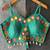 Teal green real mirror work cotton blouse for women | designer sleeveless back open navratri garba