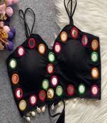 Black real mirror work cotton blouse for women | designer sleeveless back open navratri garba