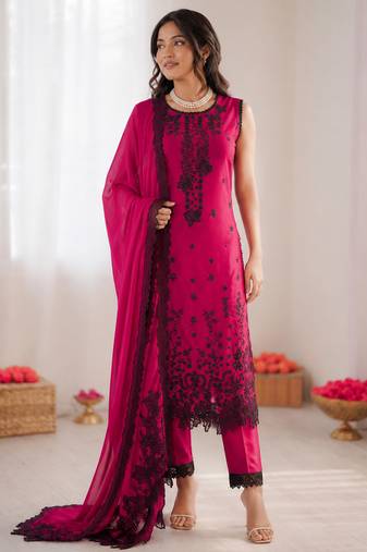 Rani pink roman silk thread with sequence salwar suit