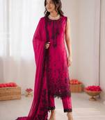 Rani pink roman silk thread with sequence salwar suit