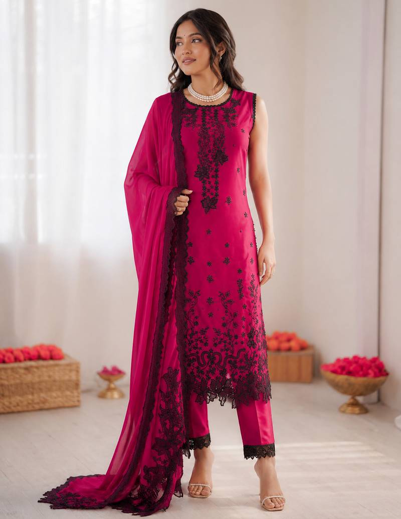 Rani pink roman silk thread with sequence salwar suit