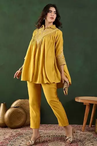 Crushed Crepe Silk Kaftan Set | Luxe Ethnic Wear | Jaipur