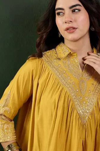 Crushed Crepe Silk Kaftan Set | Luxe Ethnic Wear | Jaipur
