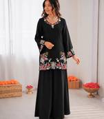 Black reyon satin thread work plazzo suit
