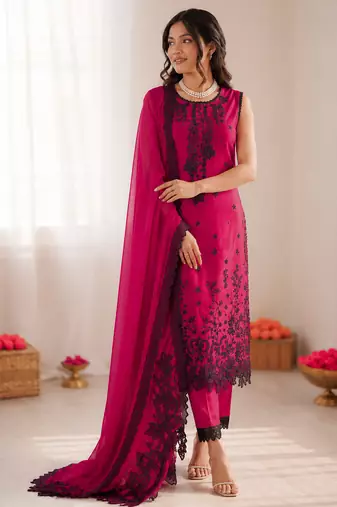 Rani pink roman silk thread with sequence salwar suit