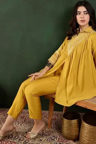 Crushed Crepe Silk Kaftan Set | Luxe Ethnic Wear | Jaipur