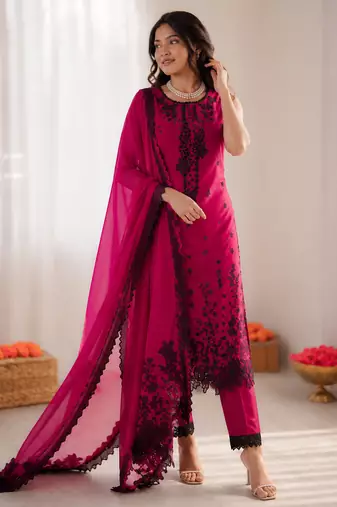 Rani pink roman silk thread with sequence salwar suit
