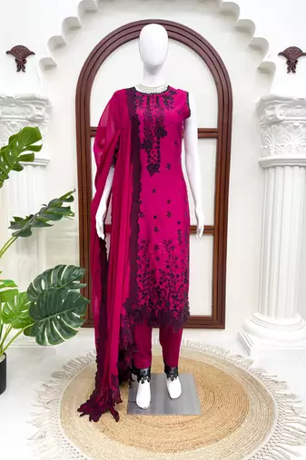 Rani pink roman silk thread with sequence salwar suit