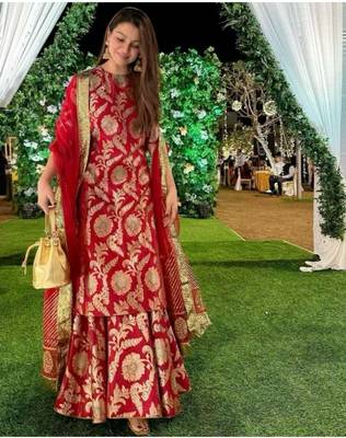 Red Banarasi Brocade Sharara Set | Gold Zari Ethnic Wear 3