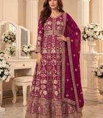 Rani pink  georgette embroidered anarkali gown with chinon dupatta