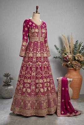 Rani pink  georgette embroidered anarkali gown with chinon dupatta 2