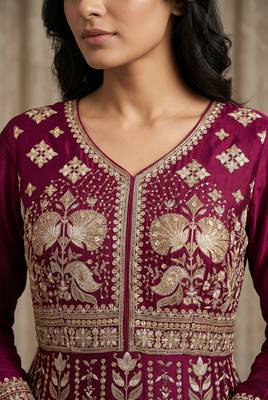 Rani pink  georgette embroidered anarkali gown with chinon dupatta 3