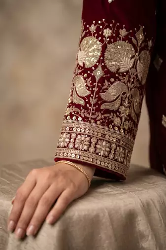 Rani pink  georgette embroidered anarkali gown with chinon dupatta