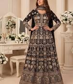Black  georgette embroidered anarkali gown with chinon dupatta