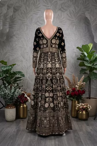 Black  georgette embroidered anarkali gown with chinon dupatta