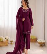 Wine art silk thread with sequence salwar suit