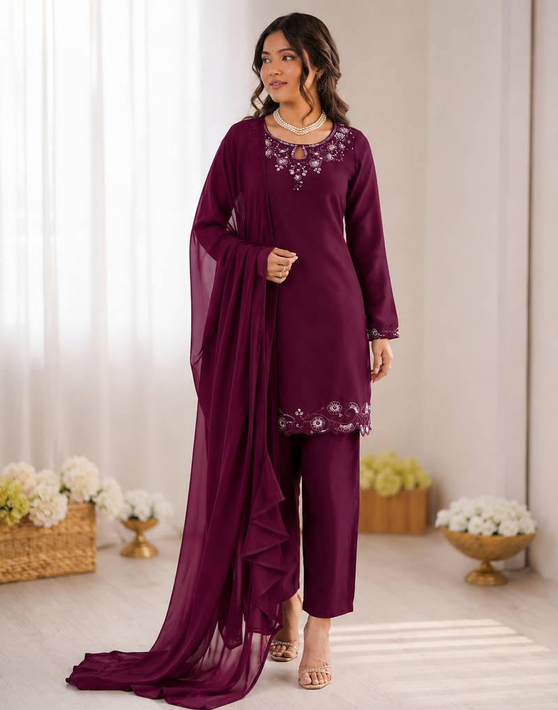 Wine art silk thread with sequence salwar suit