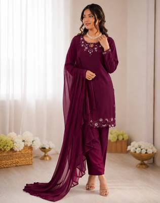 Wine art silk thread with sequence salwar suit 2