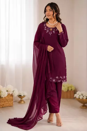 Wine art silk thread with sequence salwar suit