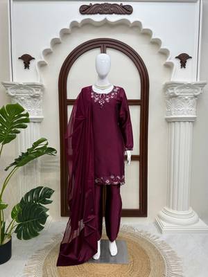 Wine art silk thread with sequence salwar suit 3