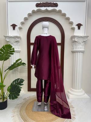 Wine art silk thread with sequence salwar suit 4