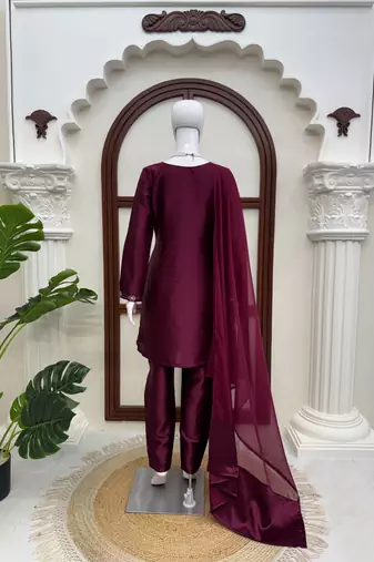 Wine art silk thread with sequence salwar suit