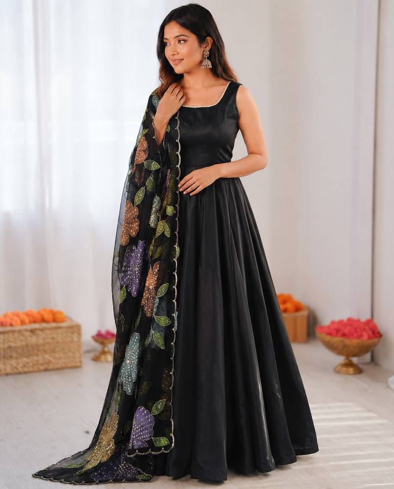 Black crepe silk thread with sequence salwar suit