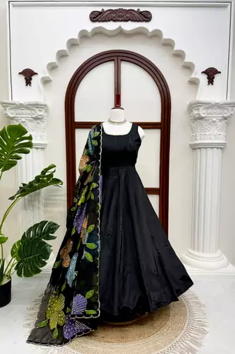 Black crepe silk thread with sequence salwar suit