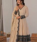 Cream georgette thread embroidered plazzo suit