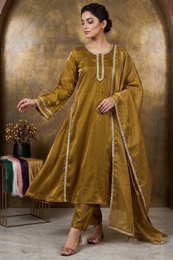 Royal mustard gold silk gown set with dupatta